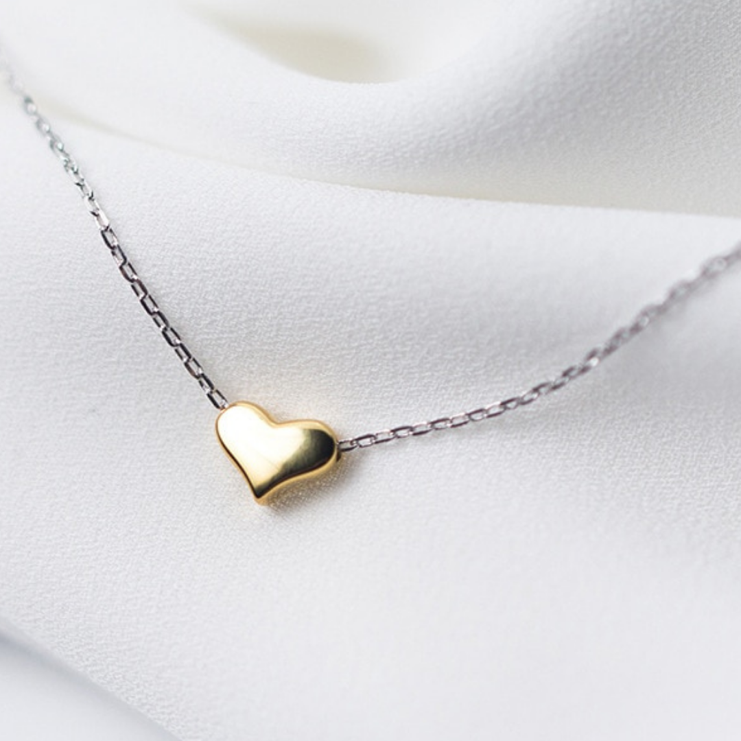 Collar Corazón Dorado y Cadena en Plata