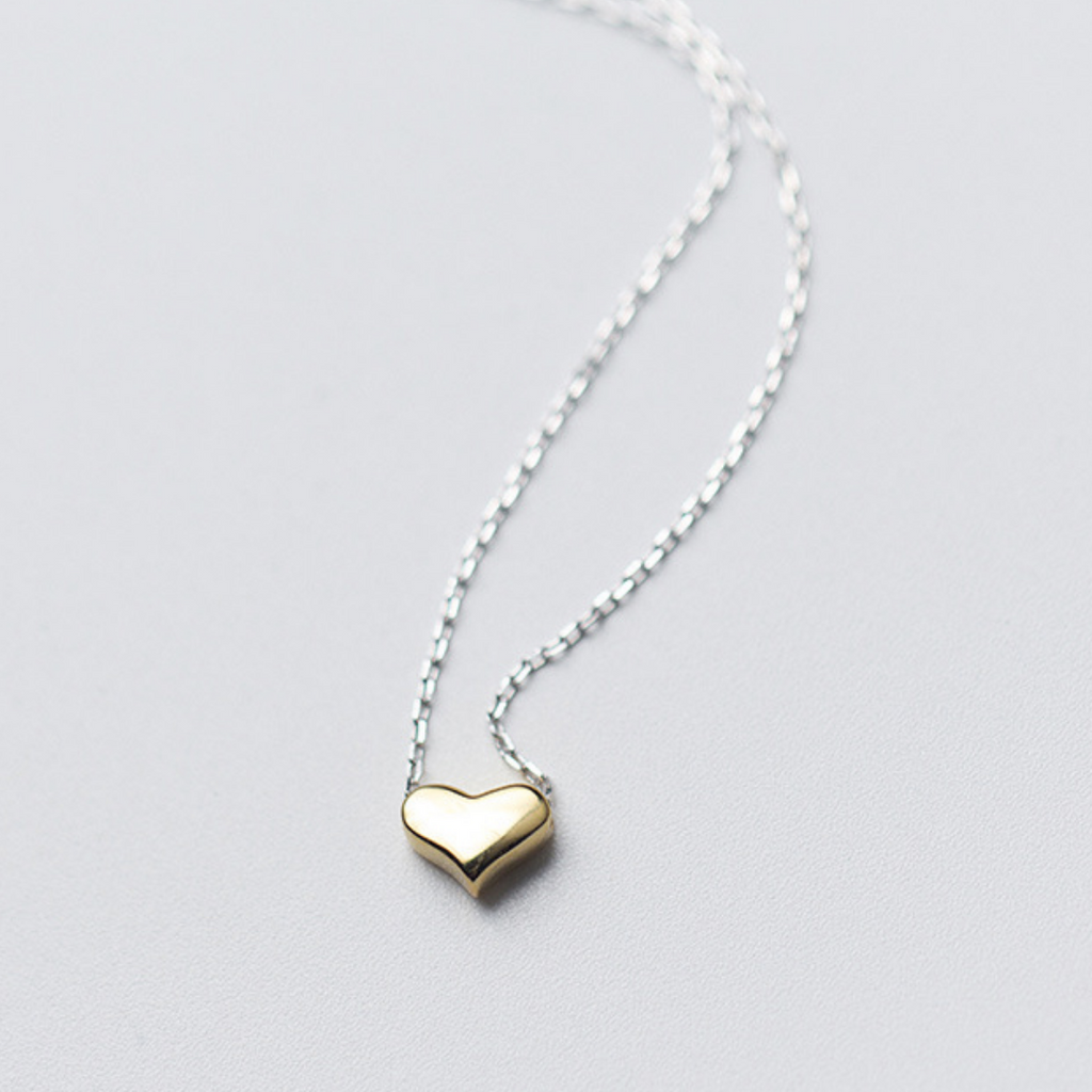 Collar Corazón Dorado y Cadena en Plata