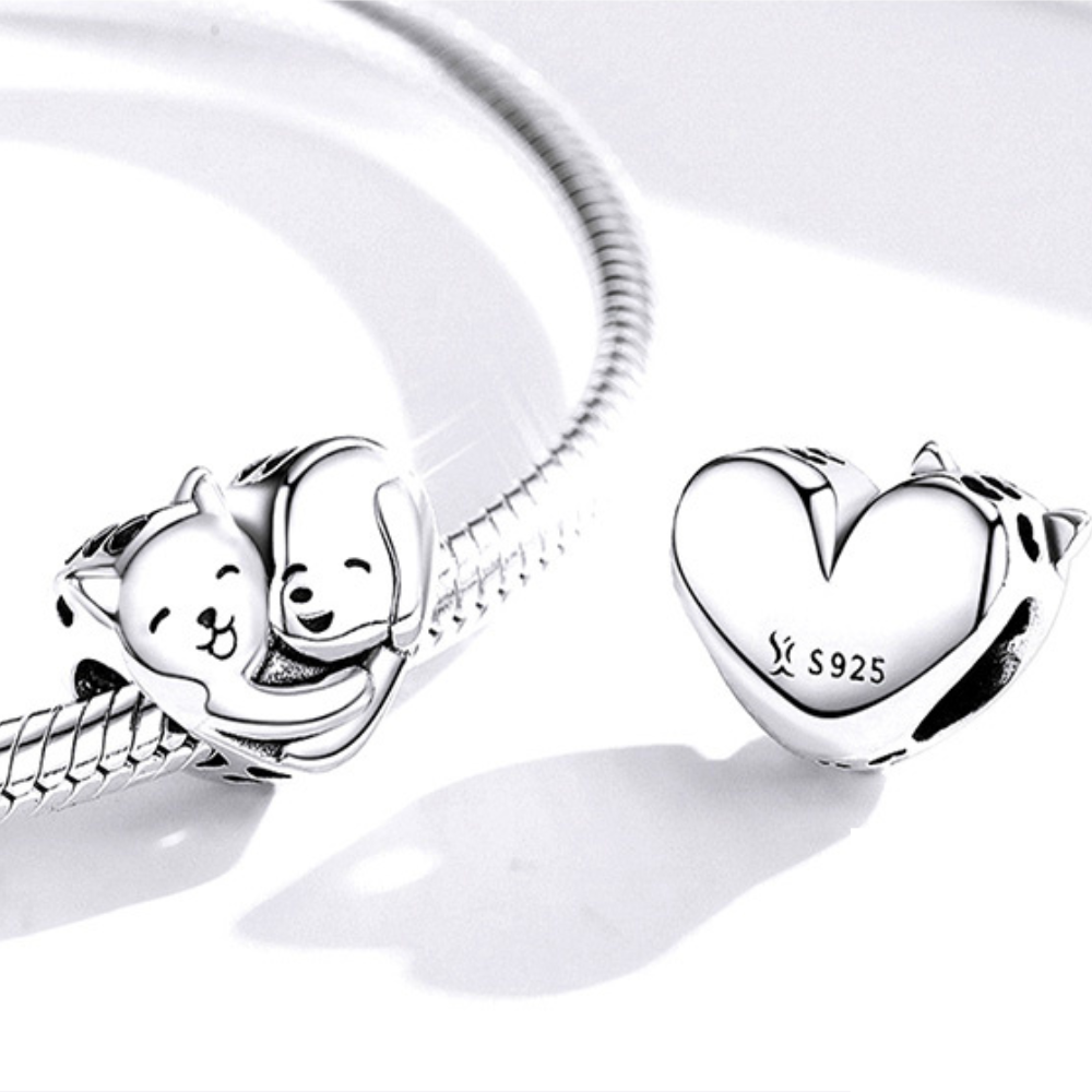 Charm Mascotas Abrazadas - Plata 925